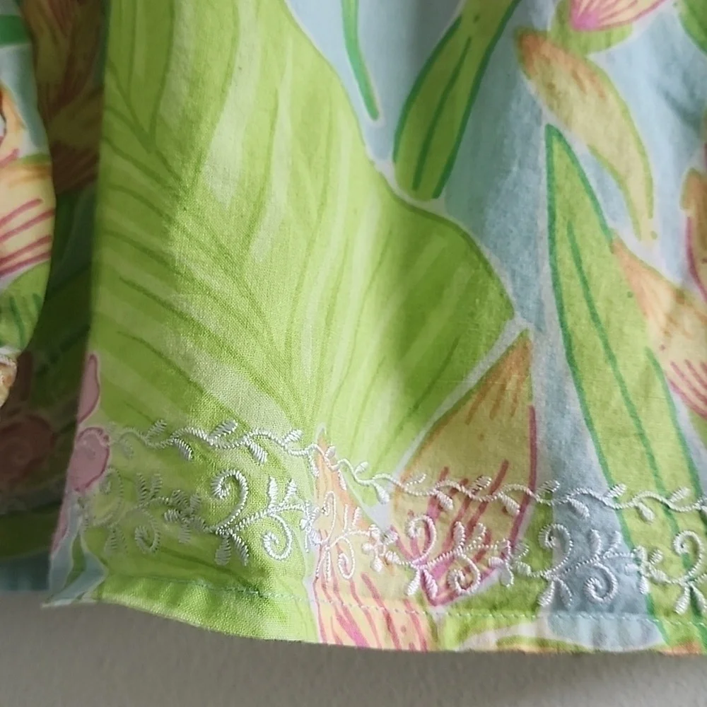 RARE Vintage Lilly Pulitzer Baby Girl Dress - Tropical Floral & Pink Trim Sz 6 M